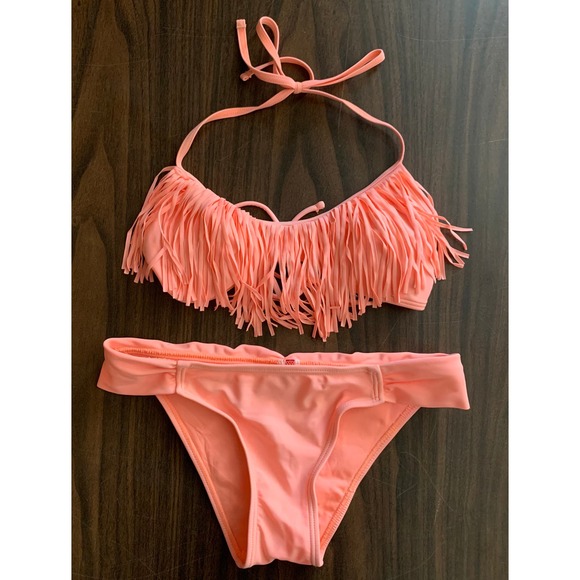 Gossip bikini swimsuit size medium tassels pink peach two piece halter - Picture 1 of 10